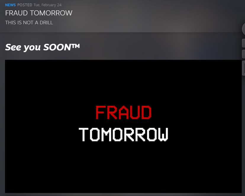 FRAUD TOMORROW ANNOUNCEMENT